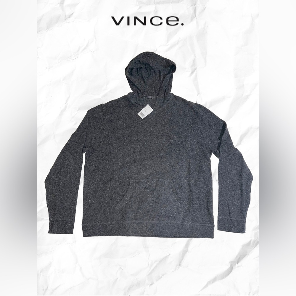 Vince Dark Gray Wool Melange Men's Hoodie Sweater
